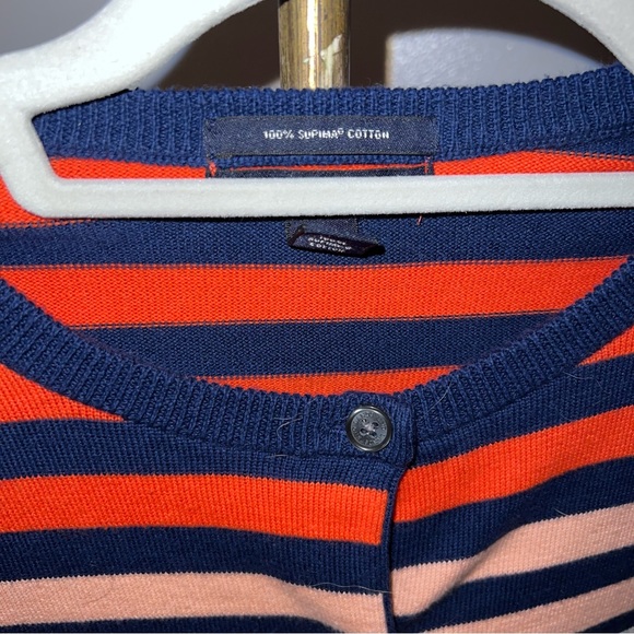 Lands End 100% Cotton Striped Cardigan - Picture 3 of 7